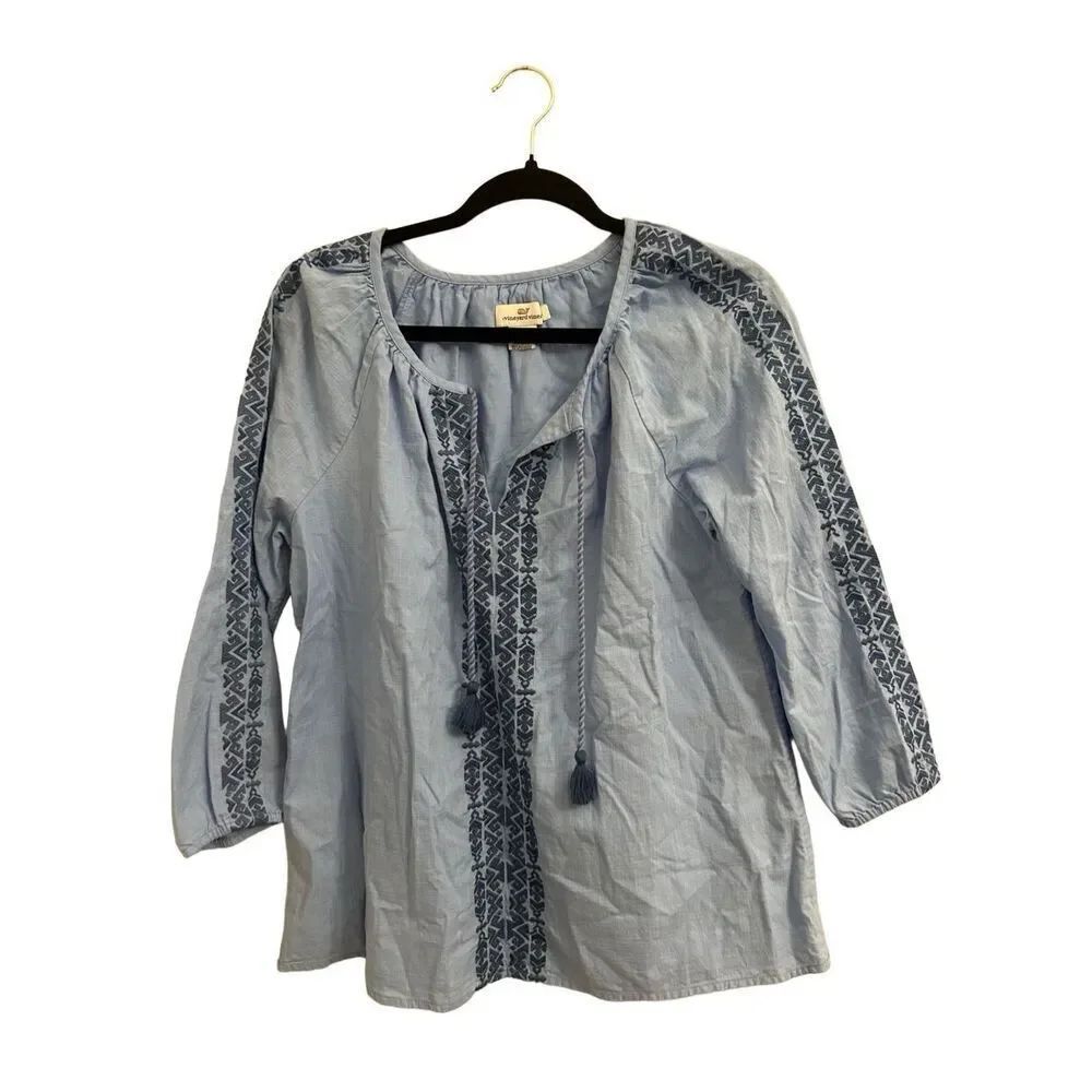 EUC Vineyard Vines Embroidered Peasant blouse S